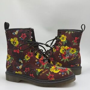 DR. MARTENS Women's Castel Ankle Boot Burgundy Floral Tropical Boho Shoe size 9